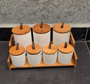 7pcs Ceramic Canisters Set With Bamboo Stand - Rb