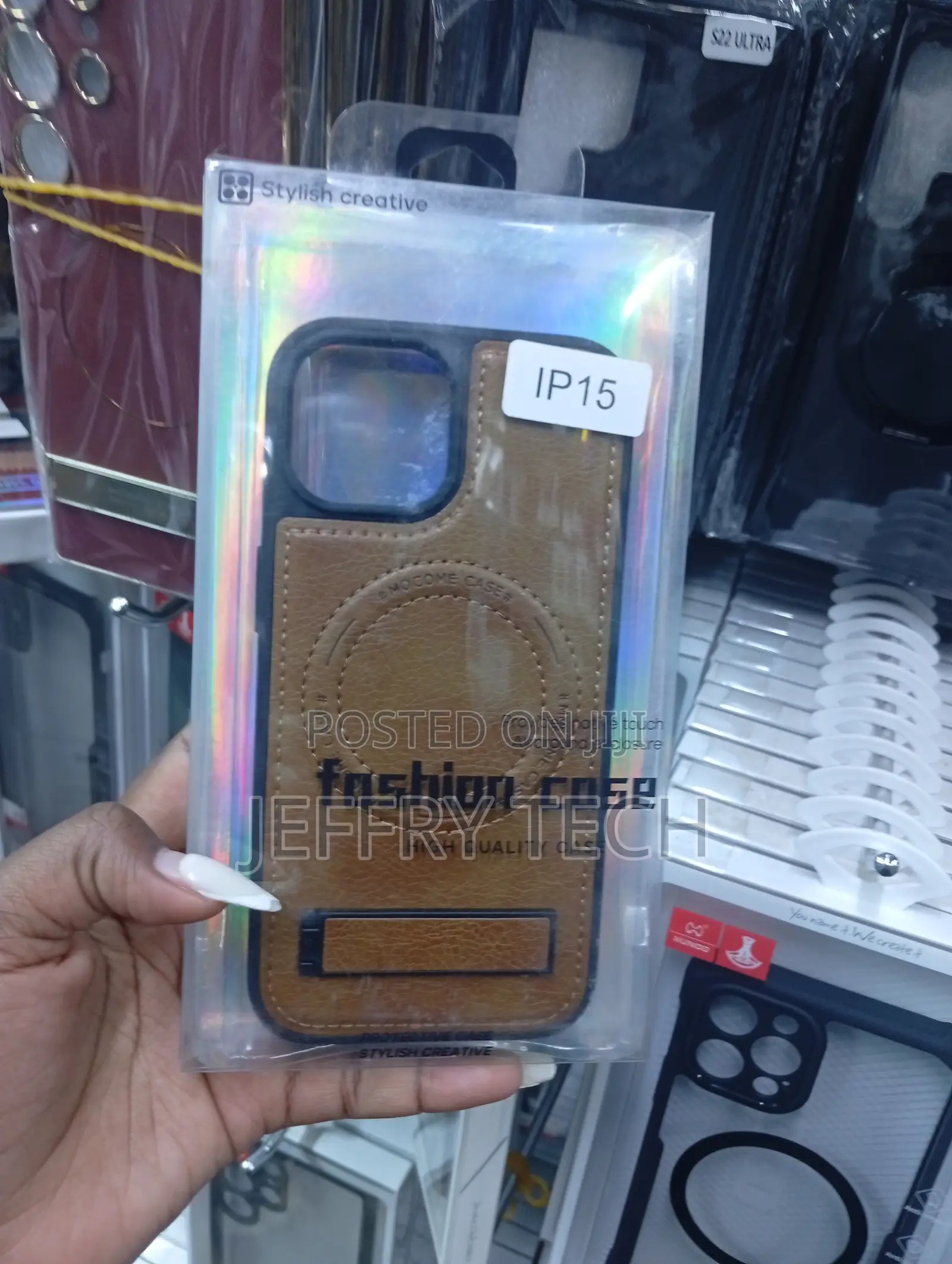 Stylish Creative Brand Faux Leather Phone Case for the iPhone 15