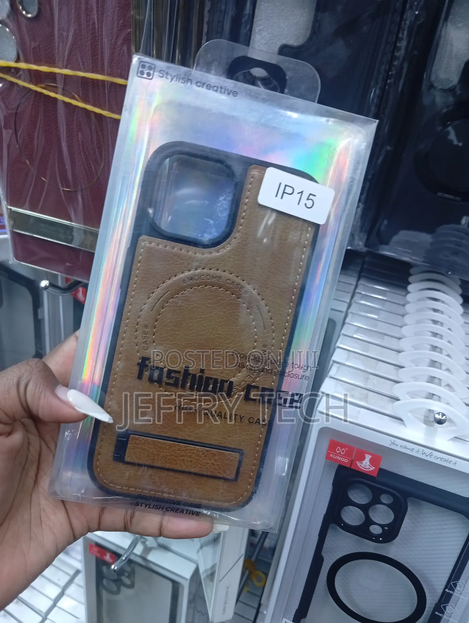 Stylish Creative Brand Faux Leather Phone Case for the iPhone 15