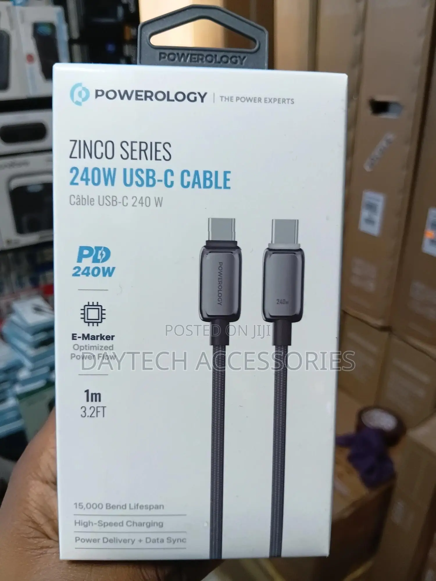 This Is a Powerology Zinco Series 240w Usb-C Cable in Dark Gray.