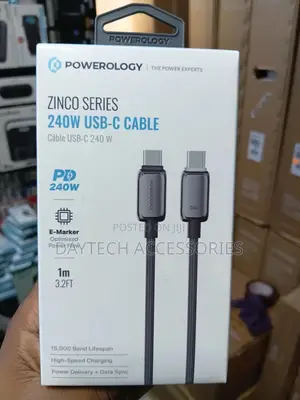 This Is a Powerology Zinco Series 240w Usb-C Cable in Dark Gray.