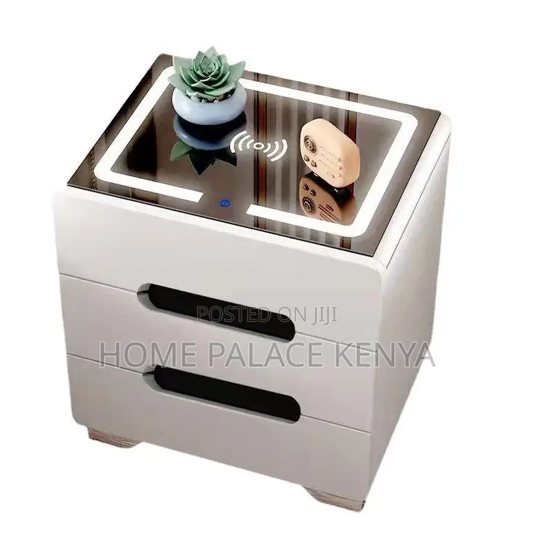 Bedside Table: 3 Drawer Led Smart Nightstand