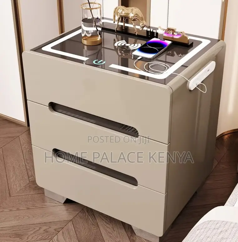 Bedside Table: 3 Drawer Led Smart Nightstand