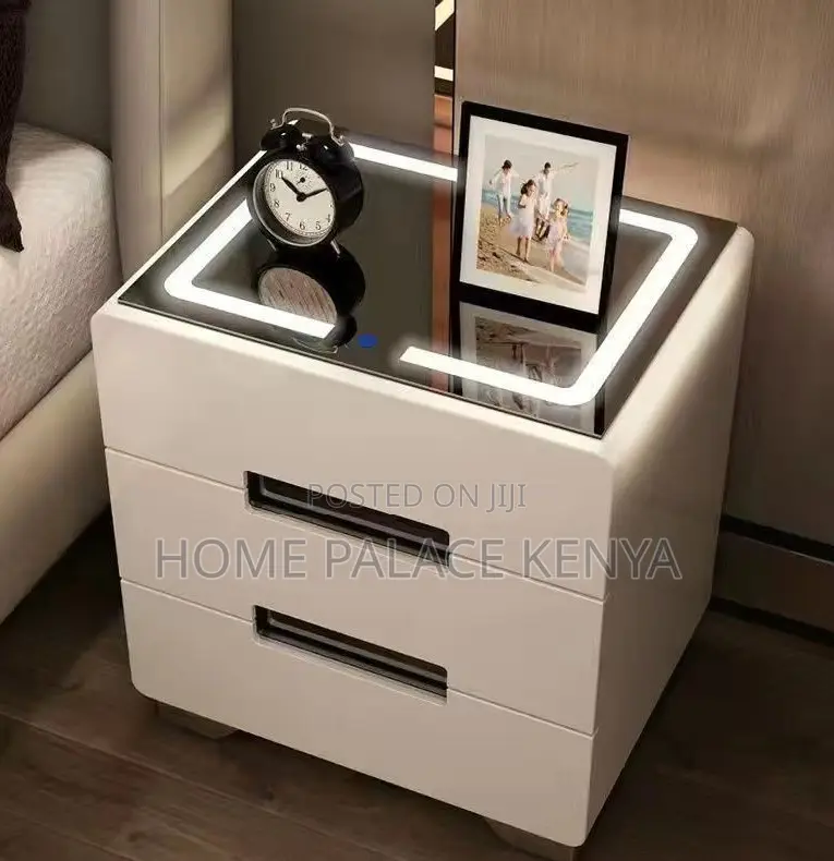 Bedside Table: 3 Drawer Led Smart Nightstand