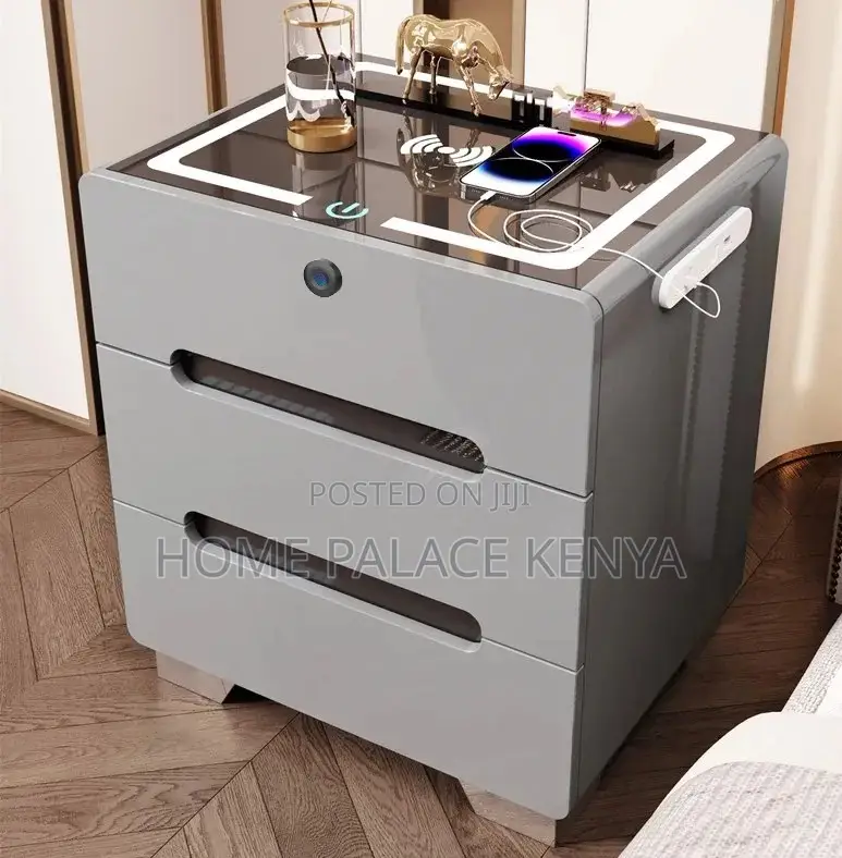 Bedside Table: 3 Drawer Led Smart Nightstand