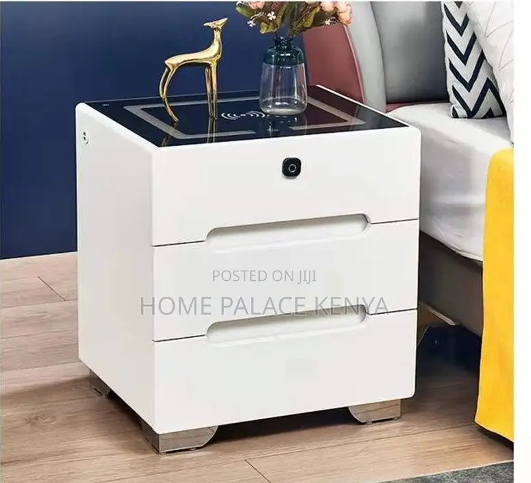 Bedside Table: 3 Drawer Led Smart Nightstand