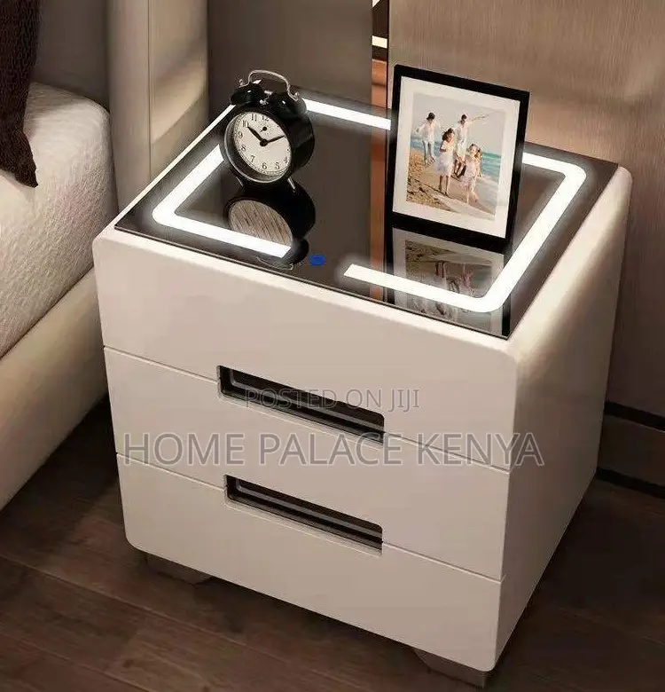 Bedside Table: 3 Drawer Led Smart Nightstand