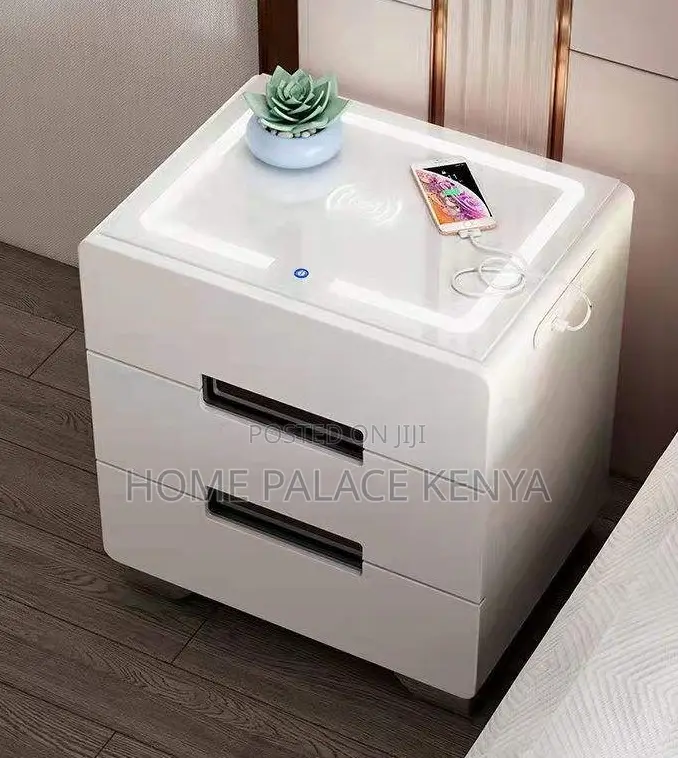 Bedside Table: 3 Drawer Led Smart Nightstand
