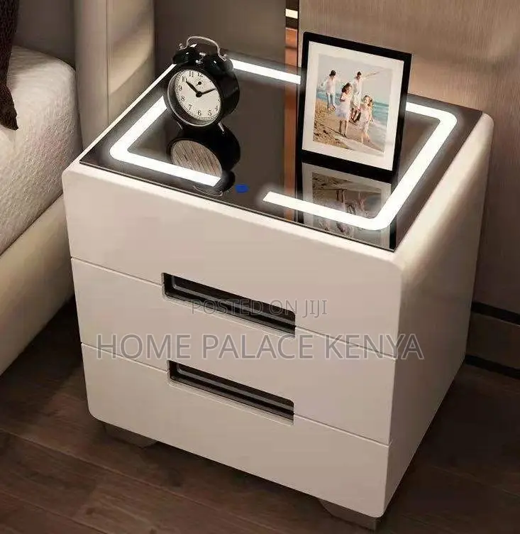 Bedside Table: 3 Drawer Led Smart Nightstand