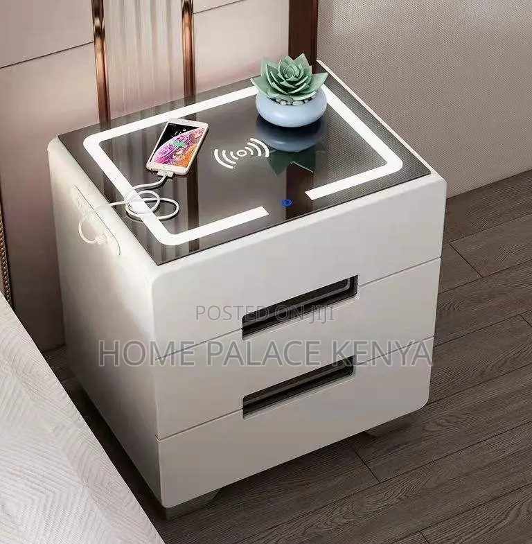 Bedside Table: 3 Drawer Led Smart Nightstand
