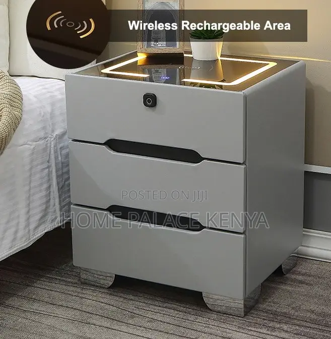 Bedside Table: 3 Drawer Led Smart Nightstand