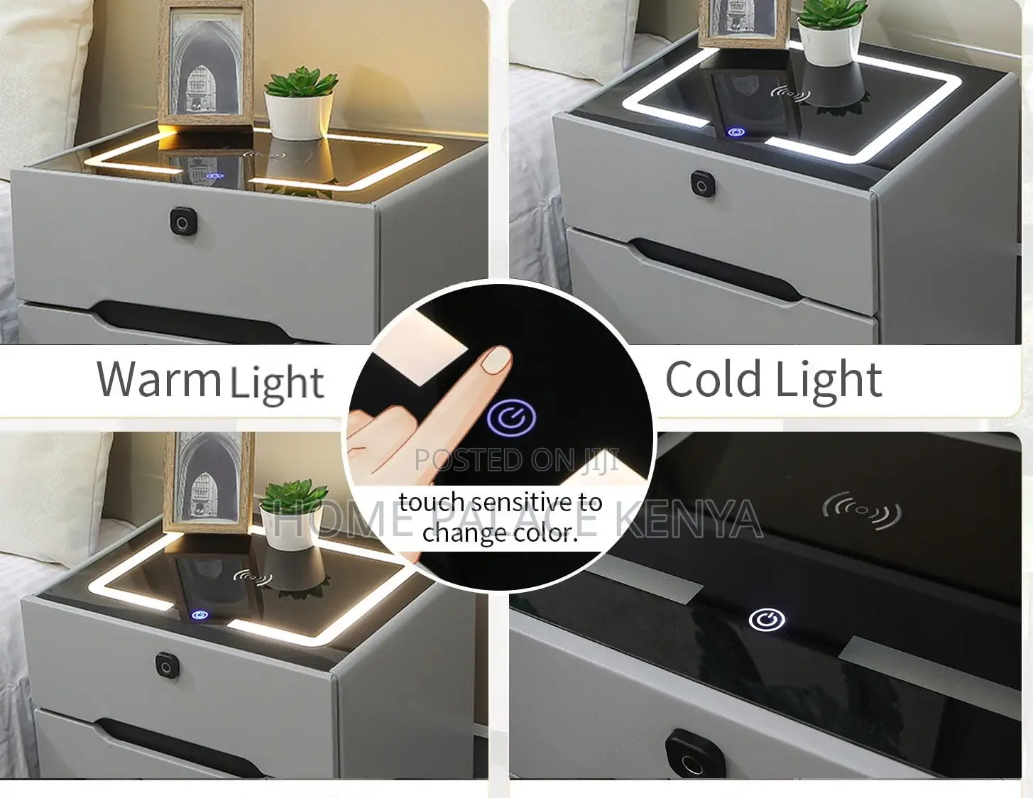 Bedside Table: 3 Drawer Led Smart Nightstand