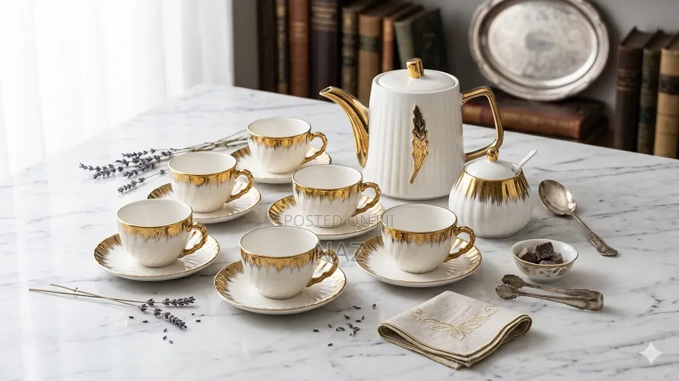 Tea Pot Set Gold Ceramic