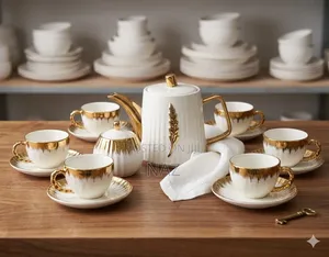 Tea Pot Set Gold Ceramic