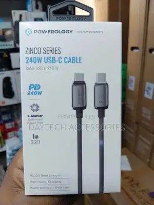 Powerology Fast Charing Zinco Series 240w Usb-C Cable - Dark Gray