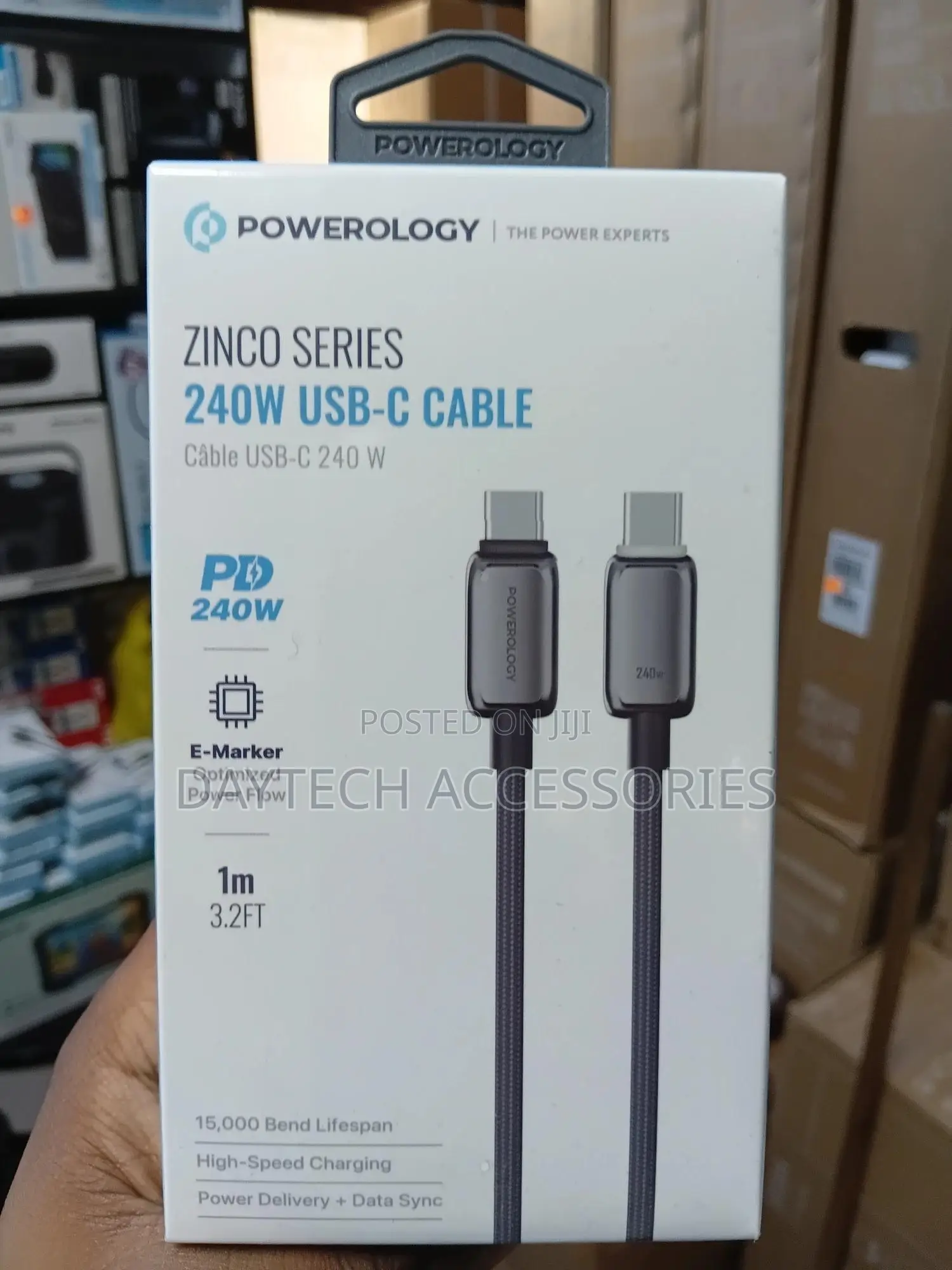 Powerology Fast Charing Zinco Series 240w Usb-C Cable - Dark Gray