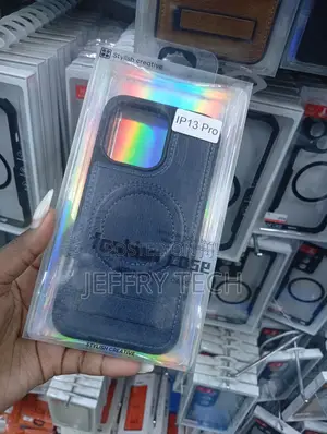 Blue Leather Magnetic Phone Case With Designed for the iPhone 13 Pro.