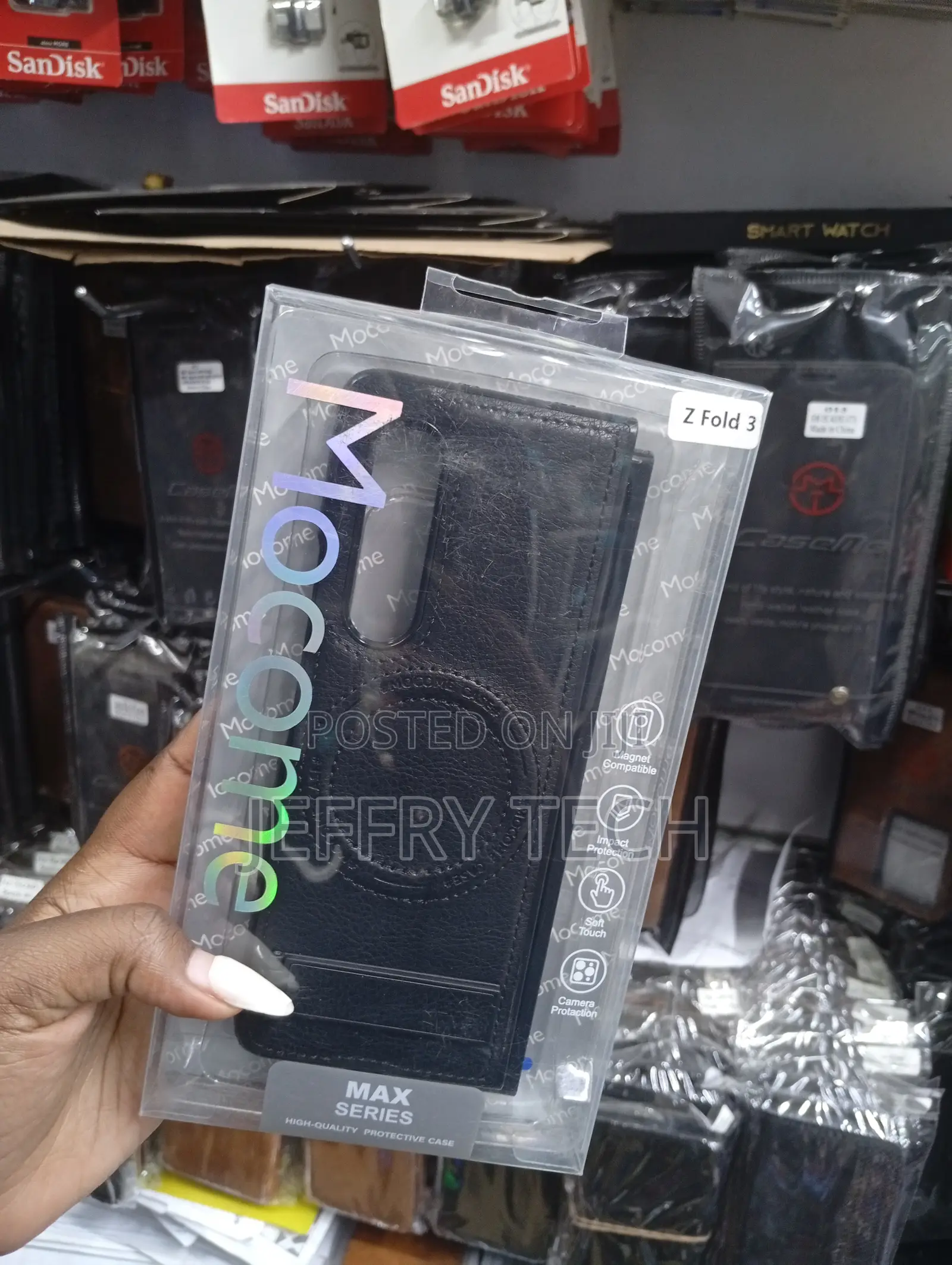 Max Series Black Leather Flip Case For The Samsung Galaxy Z Fold 3.