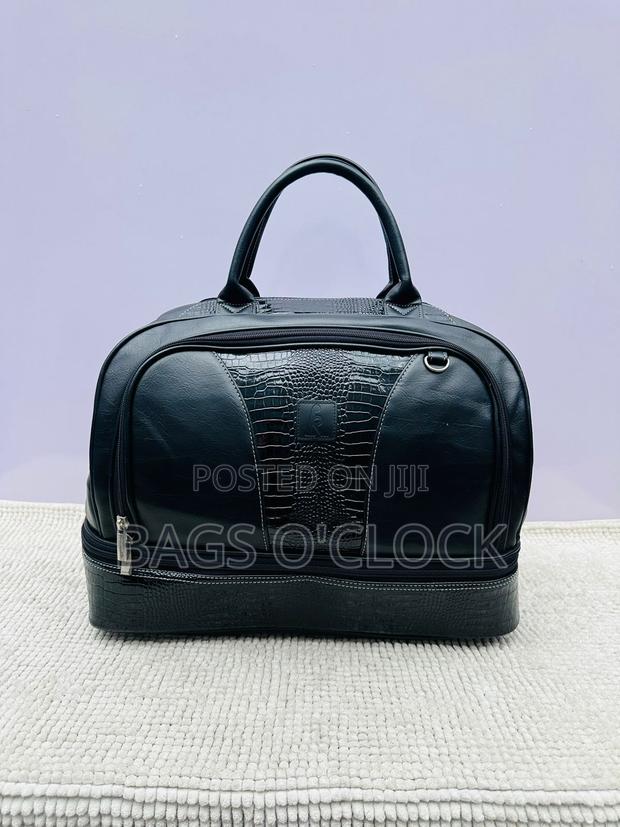 Premium Black Croc-Embossed Travel Duffle Bag With Shoe Compartment