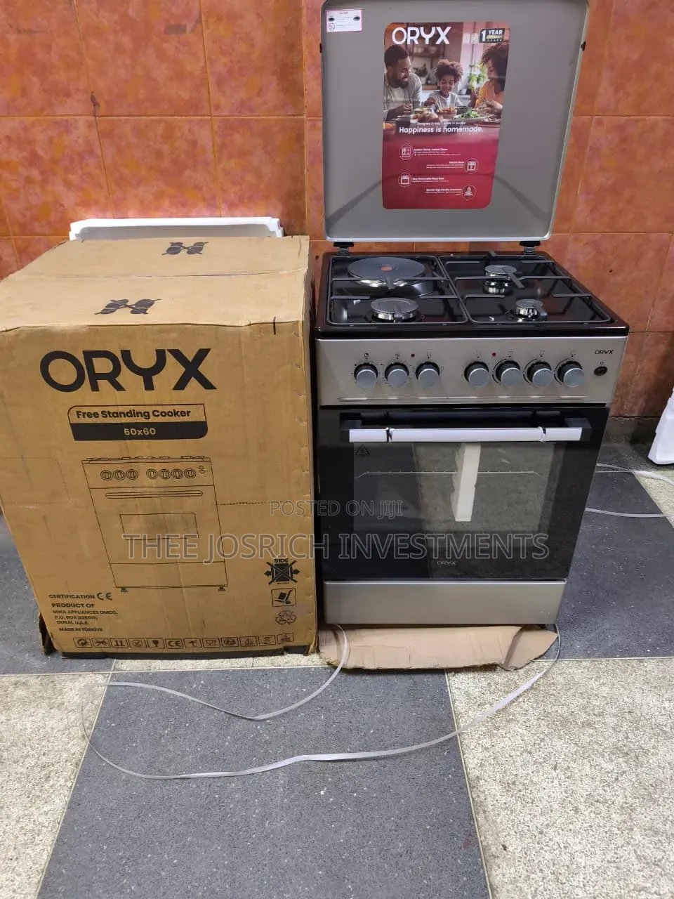 Silver Mika Oryx Standing Cooker, 60cm X 60cm, 3 Gas + 1 Electric