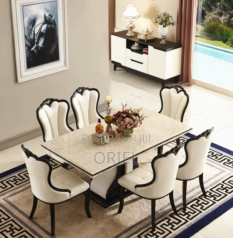 Dining Tables : Black White Marble Dining Table
