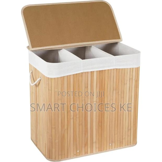 3 Grid Foldable Bamboo Laundry Basket