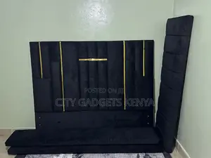 Modern Black Velvet Bed With a High Headboard