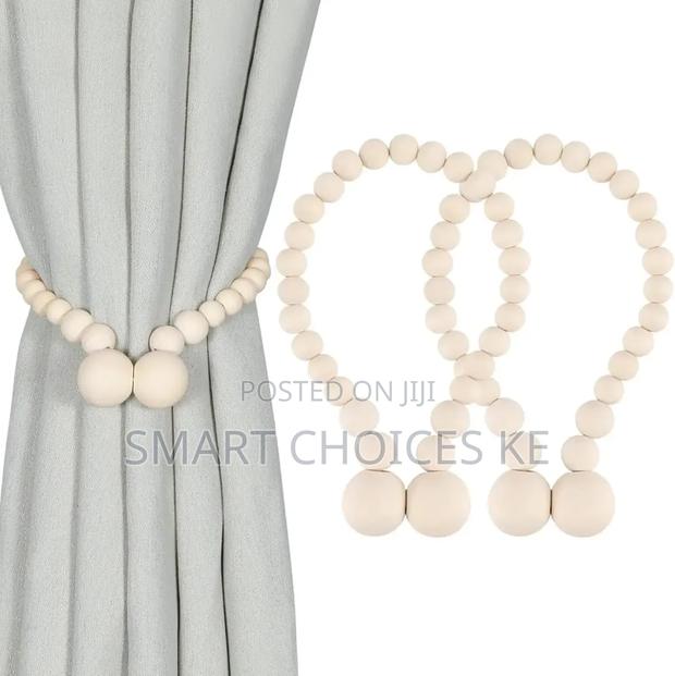 2pcs Magnetic Wooden Beads Curtain Tiebacks Boho Decor Accessories - thumbnail 2