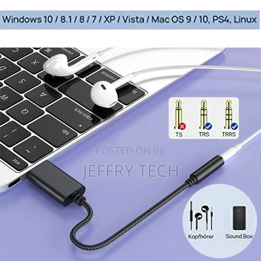 Usb to 3.5mm Stereo Audio Adapter Cable for Headphones Speakers Microp