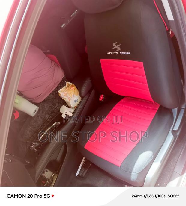 5 Seater Fabric Seat Cover With Black and Prominent Red Central Panel