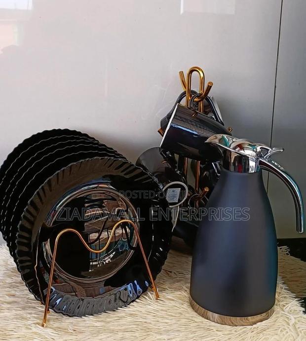 Black Breakfast Set 13pcs ,1 Flask,6 Plates and 6 Mugs