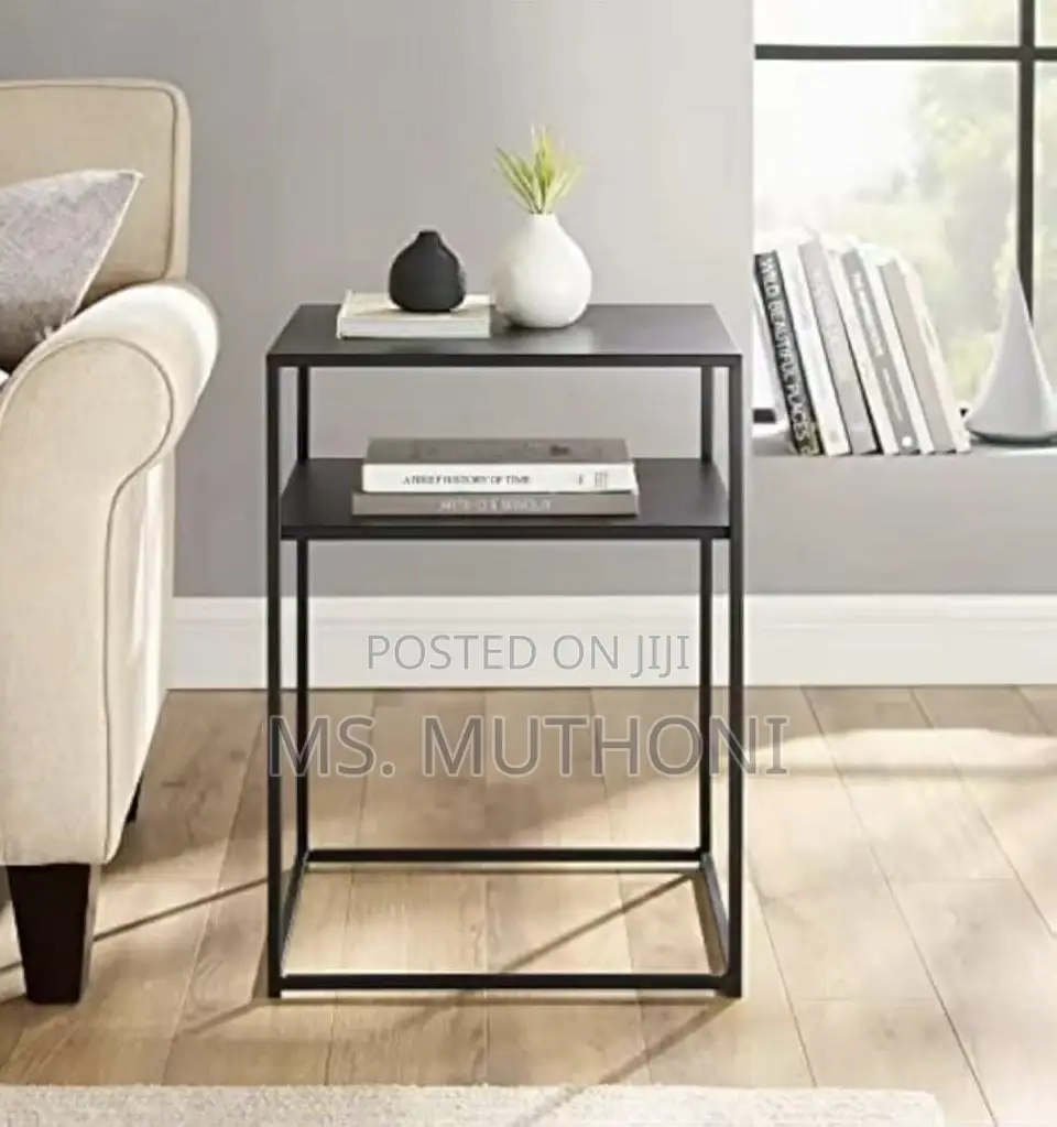 Metallic Side, Bedside, Coffee End Table – Square With Shel