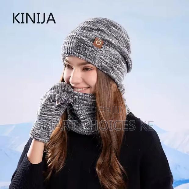 3pc Knitted Hat Beanie Cap Winter Cold Proof Hat Scarf Gloves Sets - thumbnail 3