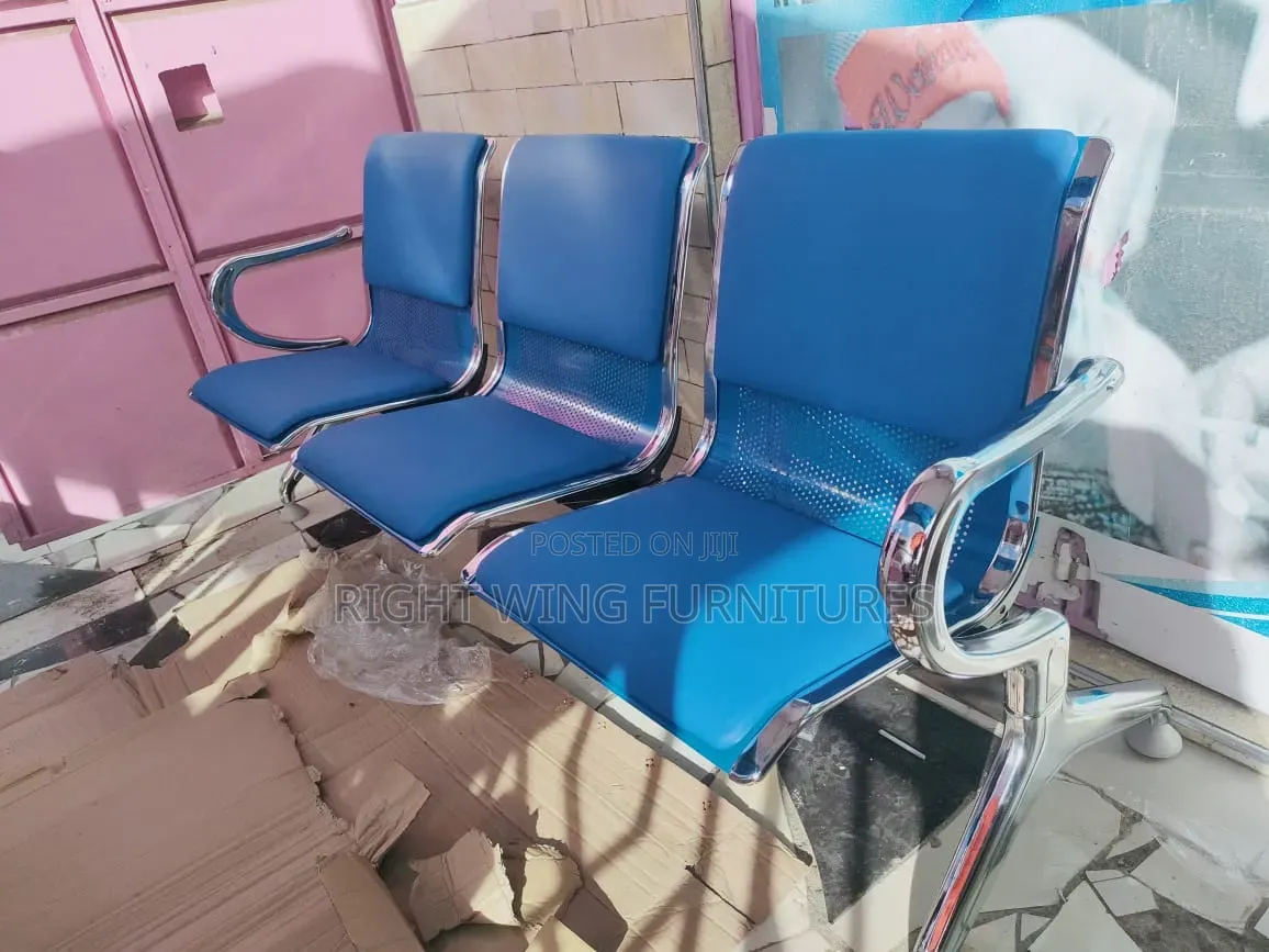 Blue Padded Bench Three Seater Chair