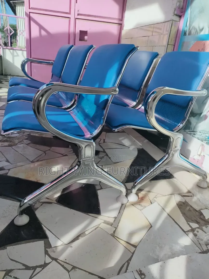 Blue Padded Bench Three Seater Chair