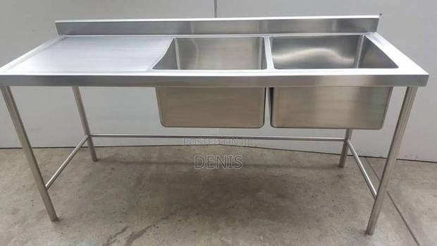 Commercial Stainless Steel Double Bowl Sink With a Worktop