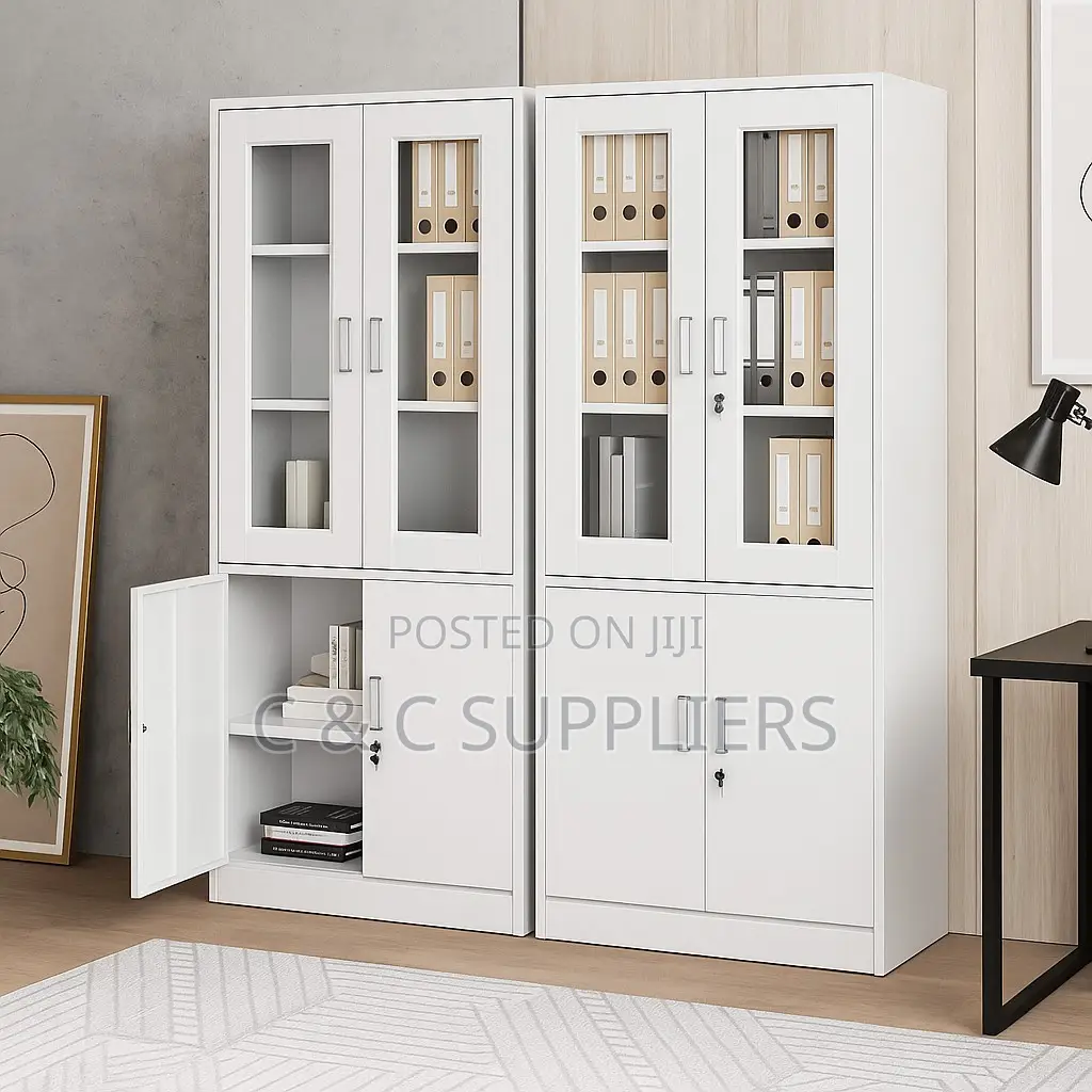 Modern White Steel Filing Cabinets With Glass Doors