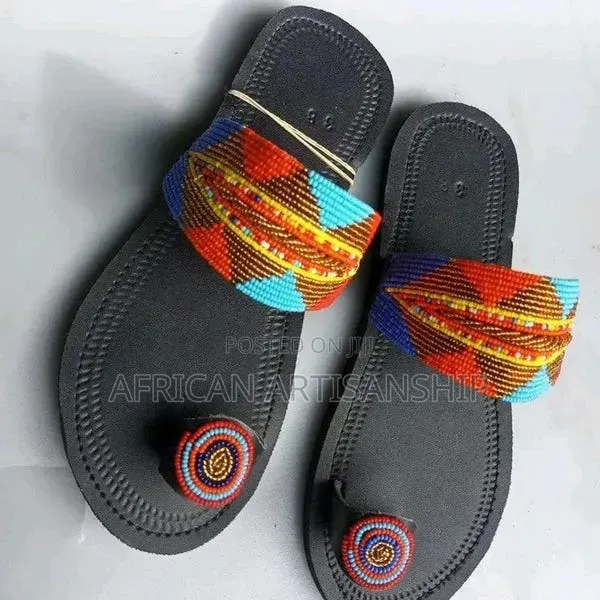 Beaded Maasai Sandals Black Edition