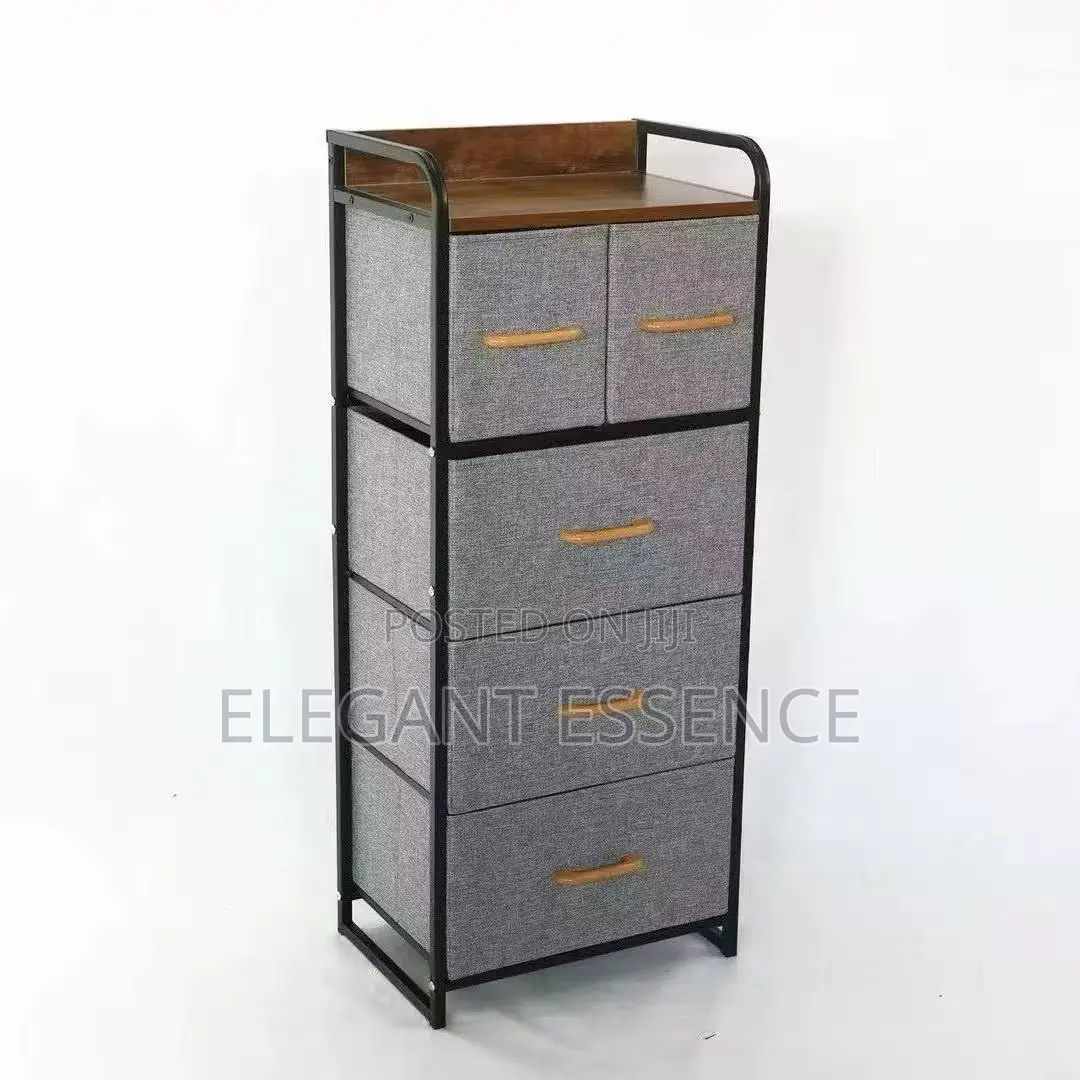 4 Layer Fabric Chest Organizer 5 Drawer Dresser Metal Storage Rack