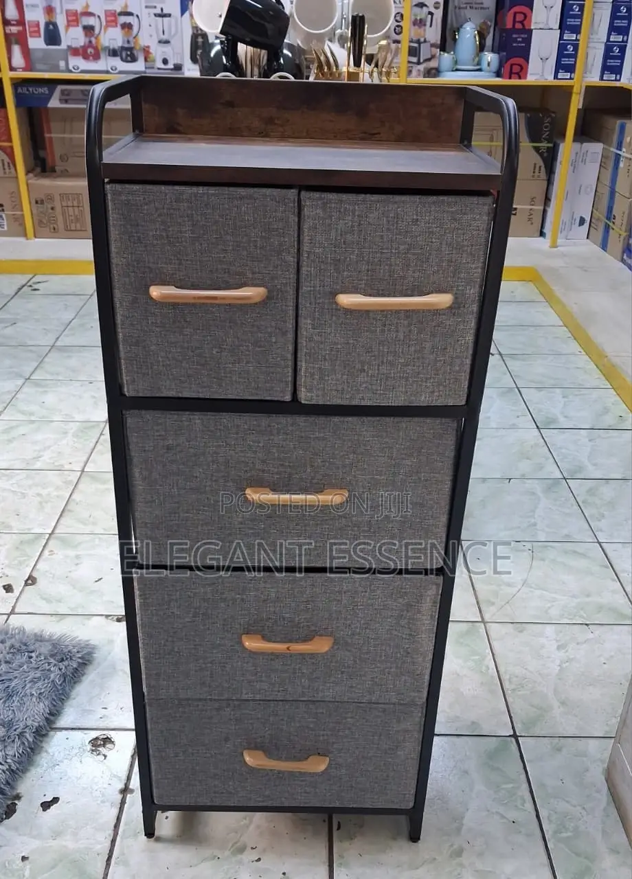 4 Layer Fabric Chest Organizer 5 Drawer Dresser Metal Storage Rack