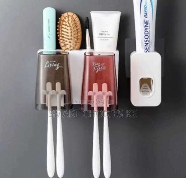 Double Cup Toothbrush Holder/Toothpaste Dispenser