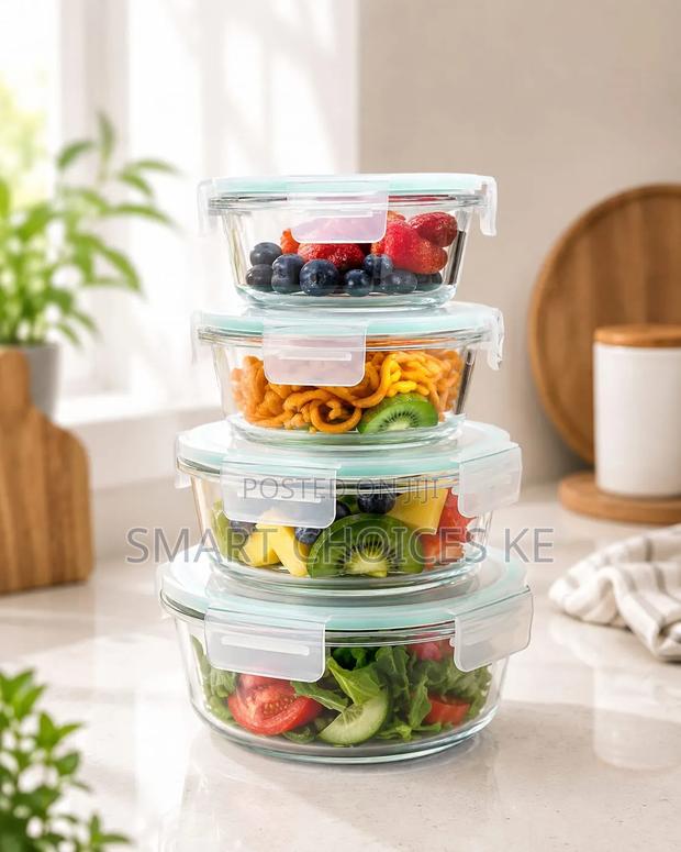 4 PCS Round Glass Food Container Set - thumbnail 2