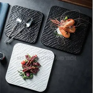 Rock Matte Black and White Square Dinner Plate With a Stone Texture