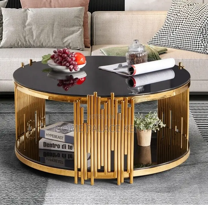Coffee Table: Stainless Steel Frame Glass Top Coffee Table
