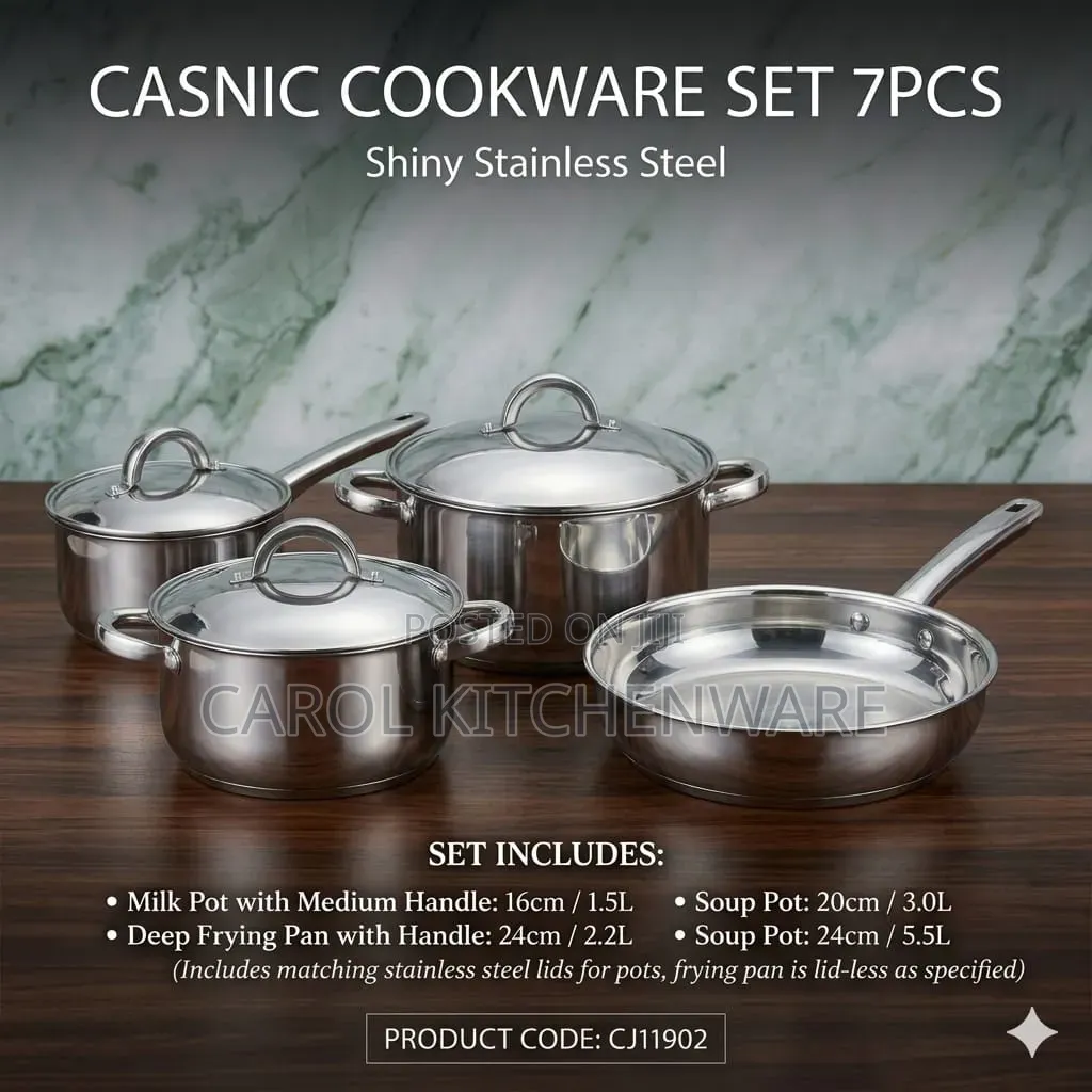 7 Pc Stainless Steel Cookware Set/ Stainless Steel Sufuria