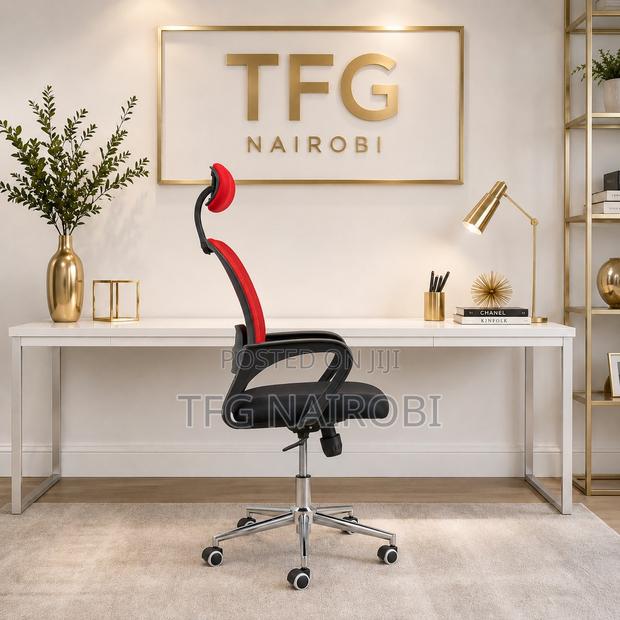 Red Ergonomic Mesh Office Chair With Headrest | High-Back Office Chair - thumbnail 2