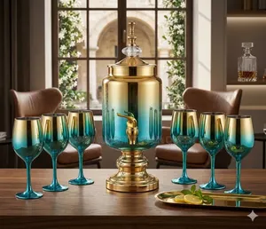 *Glassware Juice Dispenser With 6 Glasses Full Set