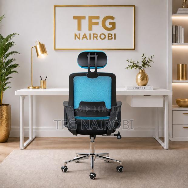 Blue Ergonomic Mesh Office Chair With Headrest | Best Ergonomic Chair - thumbnail 3