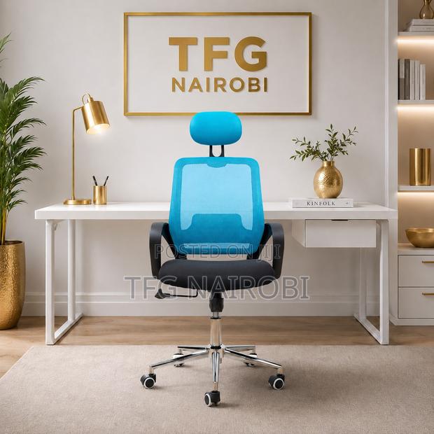 Blue Ergonomic Mesh Office Chair With Headrest | Best Ergonomic Chair - thumbnail 4