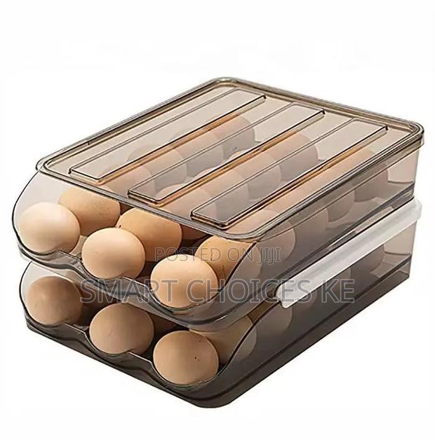 2 Layer Stackable Automatic Rolling Fridge Egg Organizer - thumbnail 2